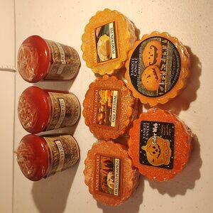 Yankee Candle Lot Of 3 Fall Autumn Wax Melts & 5 Autumn Wreath Votives Candles